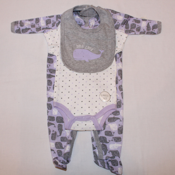 Girls 3 piece set Pajama/one piece and bib 0/3m - Picture 5 of 5